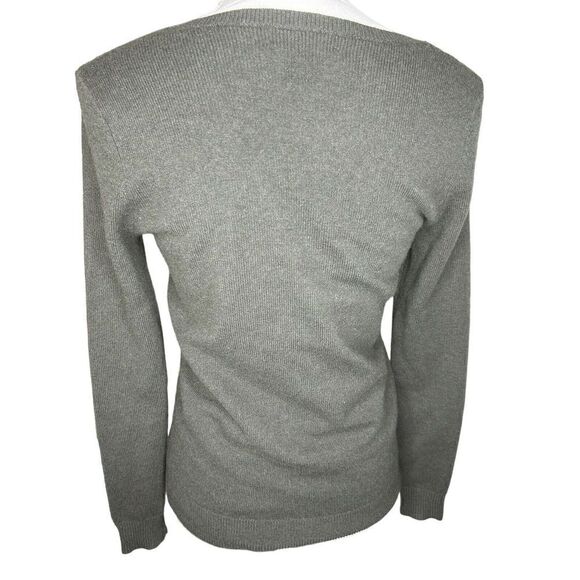 C by Bloomingdale's V-neck Army Green 100% Cashmere Sweater Size XS - Picture 4 of 5